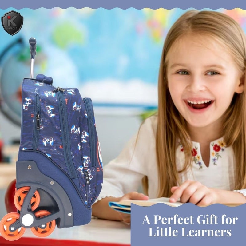IKOLA Blue- Games 3-in-1 Climbing Wheel School Trolley Bag Set for Boys and Girls 18" Rolling Bag with Telescopic Handle, Big L-Shape Wheels, Comfortable and Travel-Friendly E645-18BW3 - Image 5