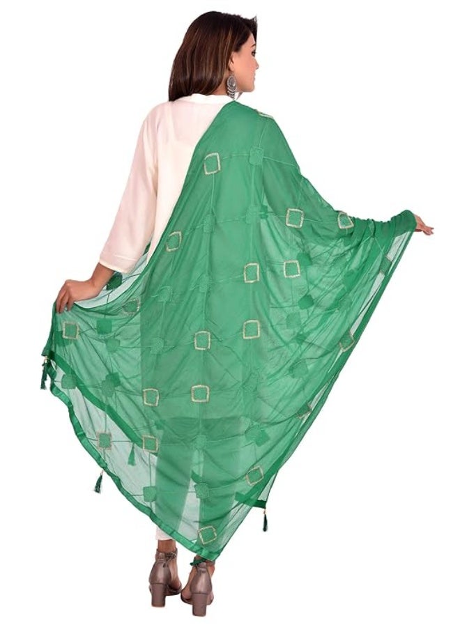 يوث كويك YOUTHQUAKE - دوباتا شيفون مطرزة يدوياً للنساء والفتيات، مزينة بشُرّابات (Latkan) - Image 2