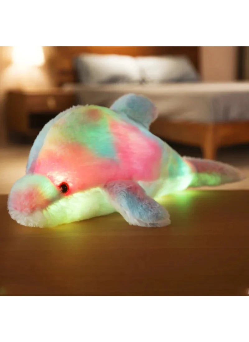 AROAQ Creative Toy Luminous Plush Pillow Soft Stuffed Glowing Colorful Dolphin Cushion Led Light Toy Gift White  - Image 3