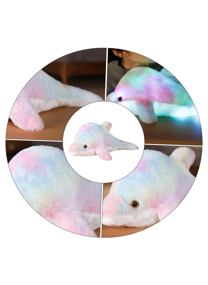 AROAQ Creative Toy Luminous Plush Pillow Soft Stuffed Glowing Colorful Dolphin Cushion Led Light Toy Gift White  - Image 2