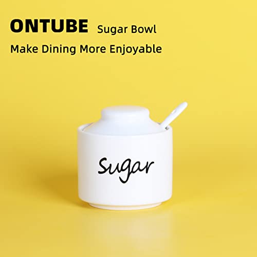 ONTUBE Ceramic Small Sugar Bowl with Lid and Spoon,Porcelain Sugar Pot,8oz (White) - Image 3