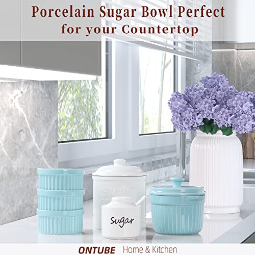 ONTUBE Ceramic Small Sugar Bowl with Lid and Spoon,Porcelain Sugar Pot,8oz (White) - Image 4