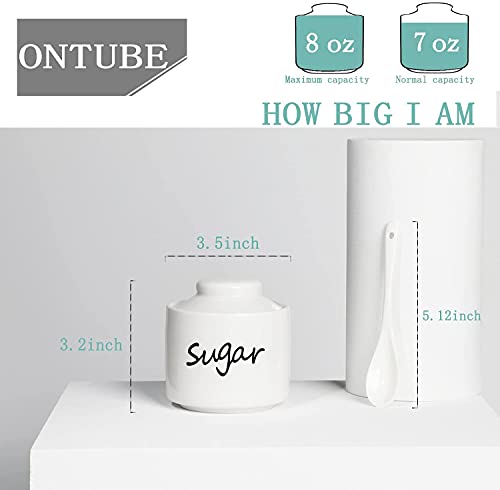 ONTUBE Ceramic Small Sugar Bowl with Lid and Spoon,Porcelain Sugar Pot,8oz (White) - Image 2
