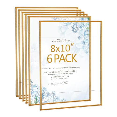 Bolidery Acrylic Picture Frames 8x10 Set of 6,Gold Photo Frames Collage Wall Decor,No Drilling 8x10 Floating Hanging Picture Frames for Home, School, Office - Gold Color - Image 1