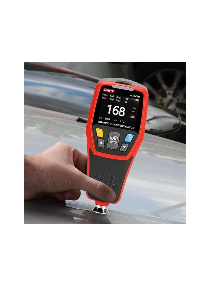 UNI-T Coating Thickness Gauge UT343D, RockyMars Professional Digital Paint Thickness Gauge Paint Depth Meter for Used Car, Resolution 0.01mils, F/NF, with Visual Go-NoGo Indicator and Auto Rotatable Display - Image 4