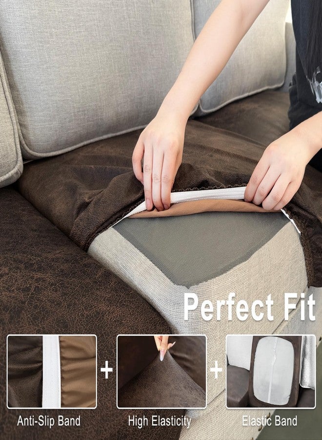 ANARACHON Leather Look Couch Cushion Covers Sofa Seat Slipcovers Sets Couches Furniture Protector for Sectional Armchair Loveseat Pets Kids Stretch Spandex Fabric (1 Cushion Armchair, Brown) - Image 4