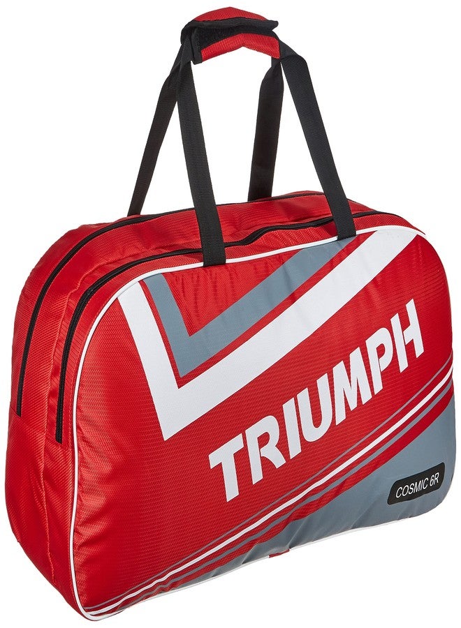 ترايامف مضرب تنس الريشة Triumph Bolt خفيف الوزن مصنوع من مركب الجرافيت، مع حقيبة تنس الريشة Cosmic-6R ذات حجرتين، باللونين الأحمر والرمادي. - Image 3