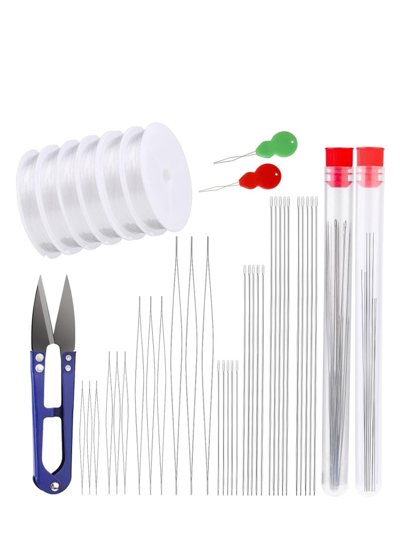 SYOSI مجموعة إبر التطريز إبر البذور 20 قطعة خيوط التطريز المستقيمة 12 قطعة إبر التطريز بعين كبيرة مع 6 خيوط مطاطية لأدوات تطريز المجوهرات - Image 1
