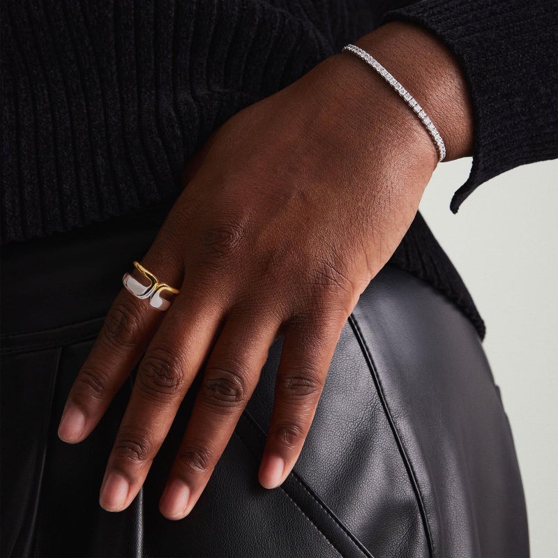 NOKMIT 14K Gold Silver Plated Stackable Rings for Women, Two-Tone Multi Ring Mixed Metal Statement Thumb Band, One-Piece Design, High Polish Comfort Fit, Size 6â€“10 (6) - Image 4