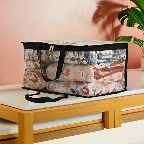 Kuber Industries Pvc (Pack Of 6) Waterproof Storage Bag|Zipper & Handle|Transparent Wardrobe Organizer|Multipurpose Bag For Toys,Clothes,Blankets,Bedsheets|Black - Image 2