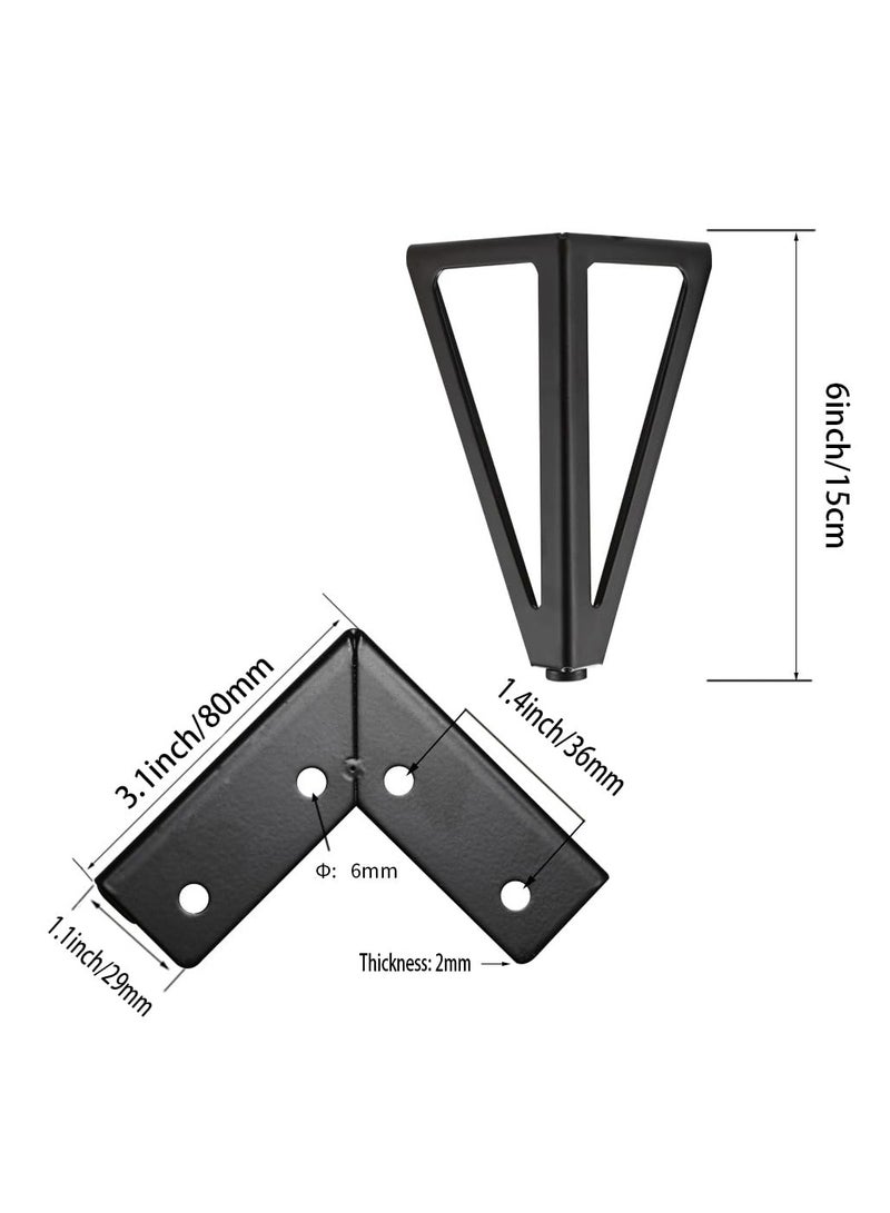 Excefore طقم أرجل أثاث معدنية من 4 قطع، 6 بوصات، استبدال ثقيل للدوران المنزلي، 15 سم أرجل أثاث لرف الكتب، الأريكة، الخزانة، الكرسي، الأريكة، طاولة القهوة، المكتب، المقعد، الأريكة، طاولة السرير، إلخ (أسود) - Image 2