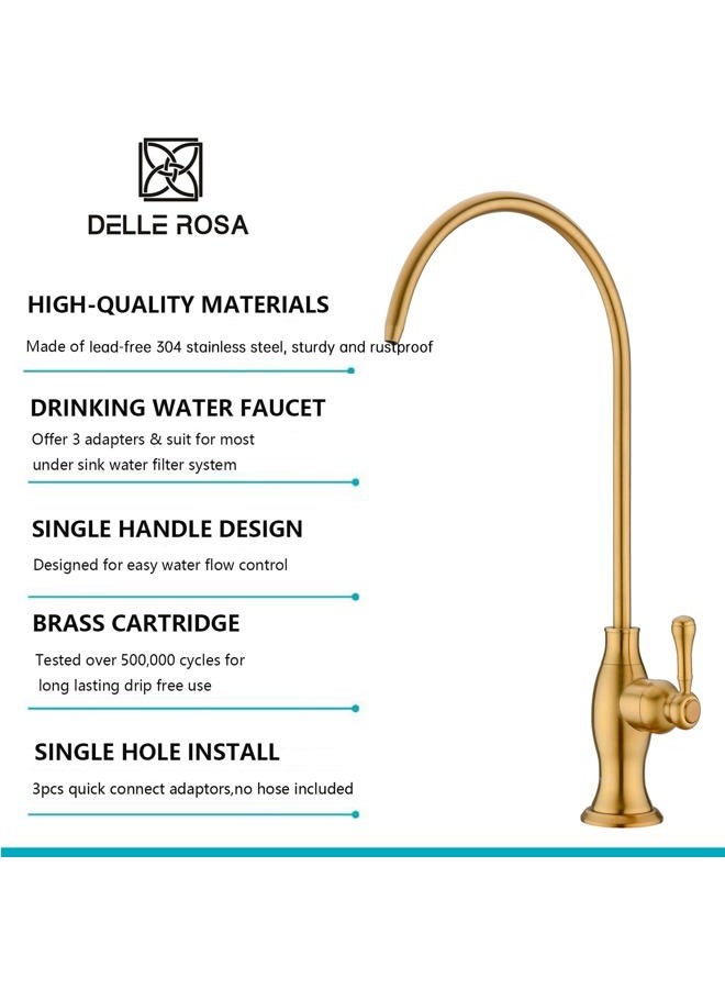 Delle Rosa Brushed Gold Drinking Water Purifier Faucet, Gold Water Faucet for Under Sink Water Filter System, Modern Brass RO Faucet,Brushed Gold Bar Sink Faucet - Image 2