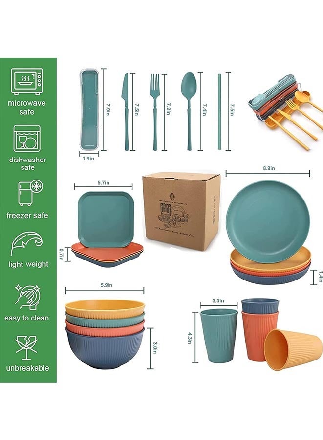 Muyixin Wheat Straw Dinnerware Sets, utensil set, Unbreakable Dinnerware for Kids, Dinner Plates, Dessert Plate, Cereal Bowls, Cups, Wheat Straw Cutlery,Fruit Fork (48Pcs) - Image 2