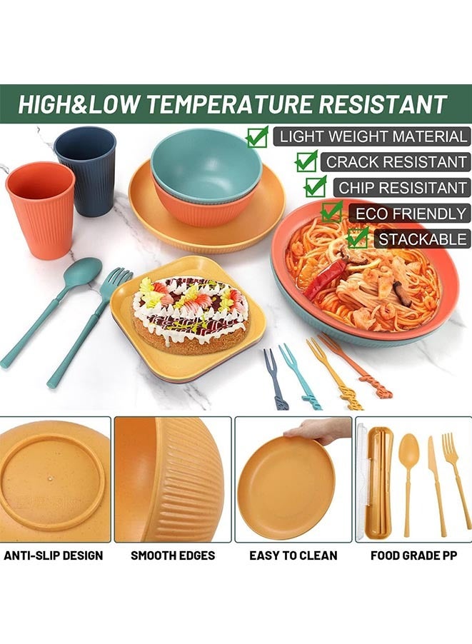 Muyixin Wheat Straw Dinnerware Sets, utensil set, Unbreakable Dinnerware for Kids, Dinner Plates, Dessert Plate, Cereal Bowls, Cups, Wheat Straw Cutlery,Fruit Fork (48Pcs) - Image 5
