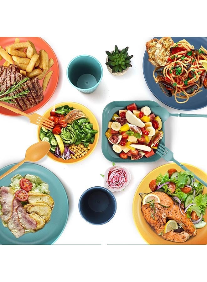 Muyixin Wheat Straw Dinnerware Sets, utensil set, Unbreakable Dinnerware for Kids, Dinner Plates, Dessert Plate, Cereal Bowls, Cups, Wheat Straw Cutlery,Fruit Fork (48Pcs) - Image 4