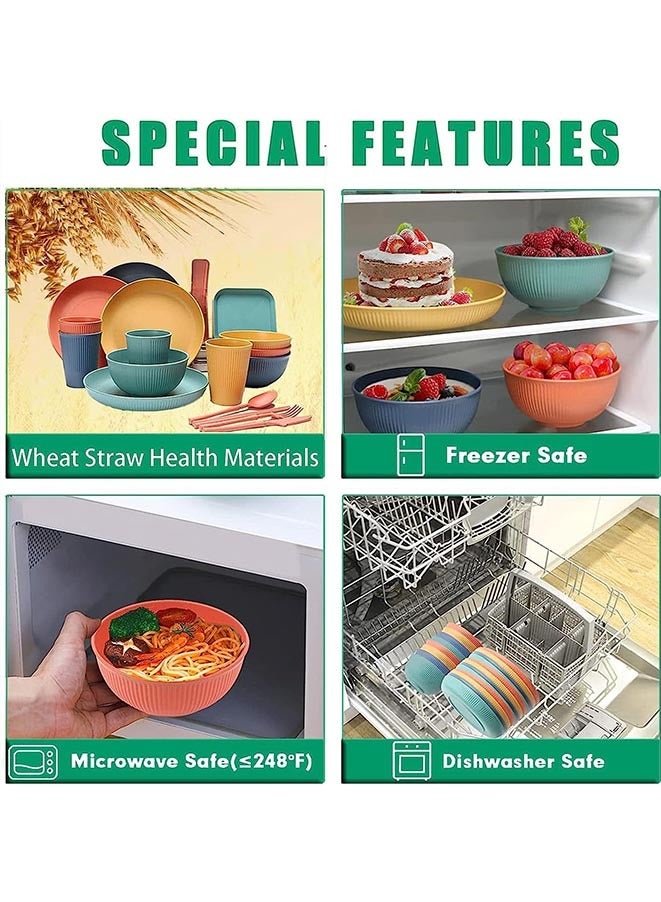Muyixin Wheat Straw Dinnerware Sets, utensil set, Unbreakable Dinnerware for Kids, Dinner Plates, Dessert Plate, Cereal Bowls, Cups, Wheat Straw Cutlery,Fruit Fork (48Pcs) - Image 3