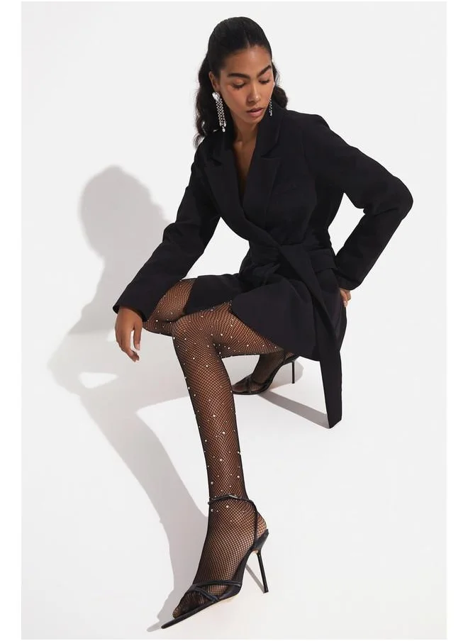 JUNE June Tie Detailed Blazer Jacket Black