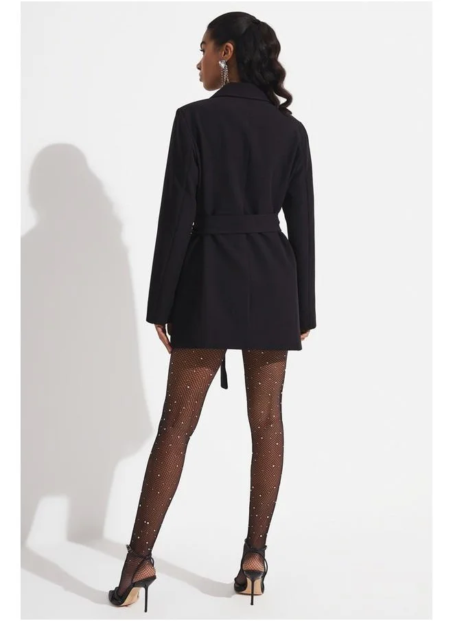 JUNE June Tie Detailed Blazer Jacket Black