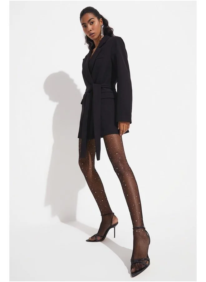 JUNE June Tie Detailed Blazer Jacket Black