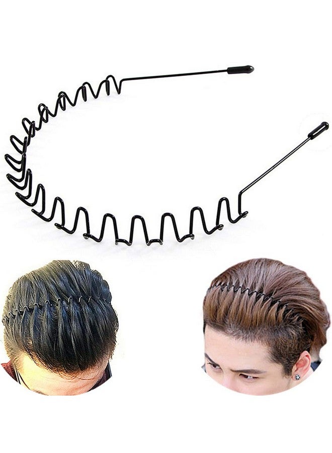 bodbop Metal Hair Band for Men Headband Women Hair Bands Men Unisex Black Wavy Spring Outdoor Sports Headbands for Men's Hair Band Hoop Elastic Non Slip Head Band - Image 1