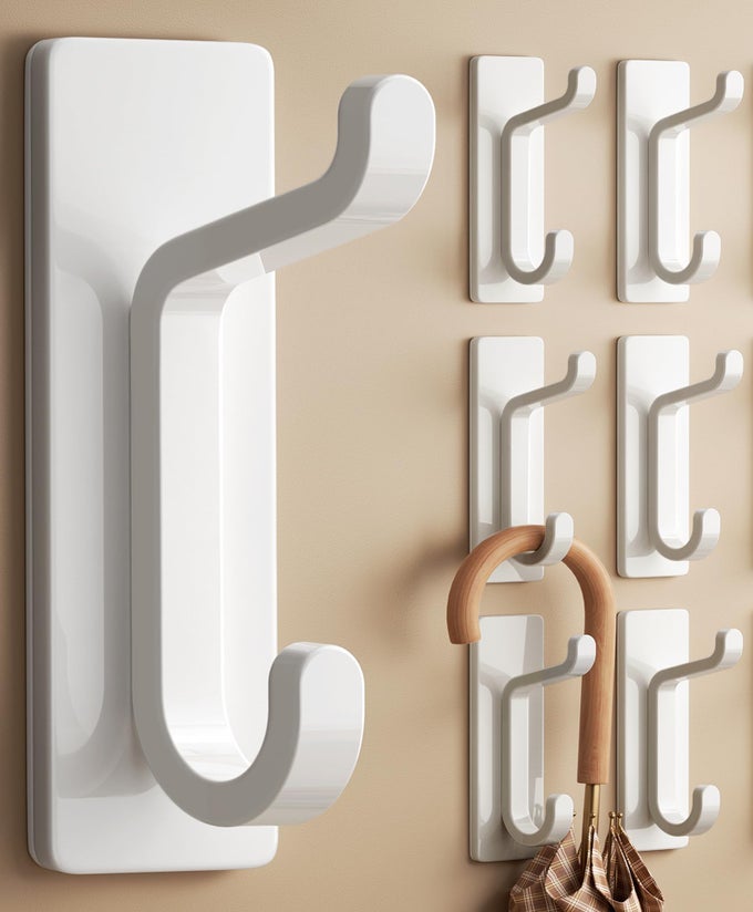 WALL HOOKS FOR COAT AND TOWEL 13LB STRONG ADHESIVE DOOR HANGER STICK ON WHITE 6 PACK