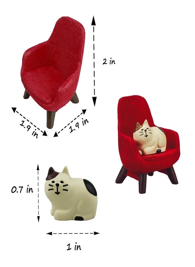 Refintural Miniature Cat Figurines with Small Sofa - Resin Mini Cat Figures, Kitten Miniature Desk Accessories - Perfect Cute Cat Gift for Cat Lovers (Red Sofa) - Image 2