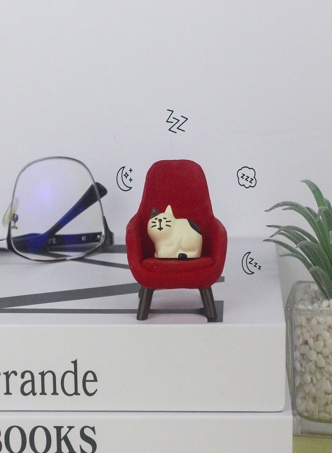 Refintural Miniature Cat Figurines with Small Sofa - Resin Mini Cat Figures, Kitten Miniature Desk Accessories - Perfect Cute Cat Gift for Cat Lovers (Red Sofa) - Image 3