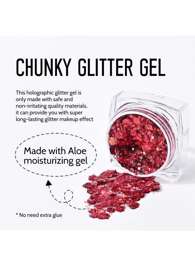 Ownest 12 Colors Holographic Chunky Glitter Gel Set, Christmas Party Makeup Face Body Eye Lips Hair Nail Cosmetic Festival Chunky Glitter Eyeshadow, Mixable, No Need Glue(B) - Image 3