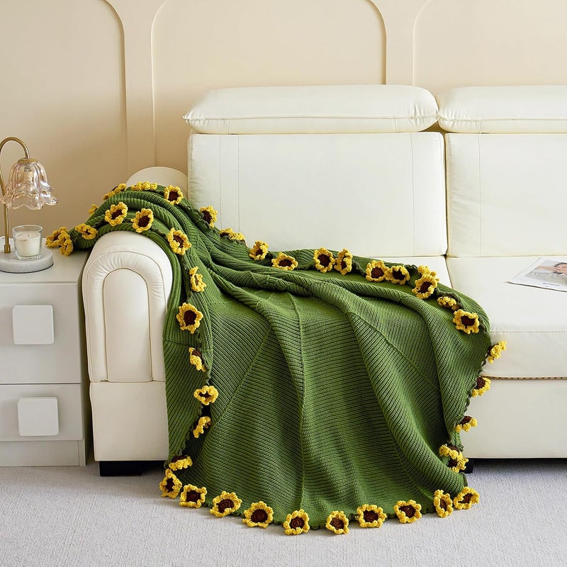 Longhui bedding لونغهوي للفراش لحاف زهرة عباد الشمس، لحاف دائري عملاق ناعم من مادة الأكريليك (بيج، 60 بوصة) - Image 3
