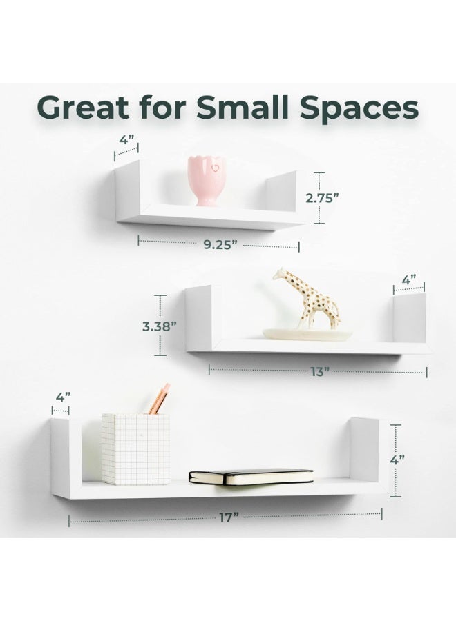 Greenco Set of 3 Floating U Shelves, White Finish - Image 3