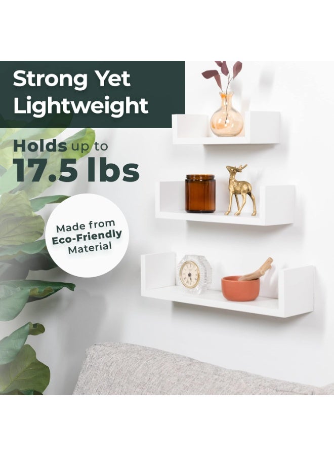 Greenco Set of 3 Floating U Shelves, White Finish - Image 4