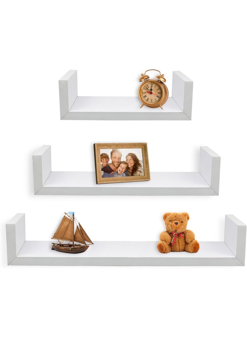 Greenco Set of 3 Floating U Shelves, White Finish - Image 1