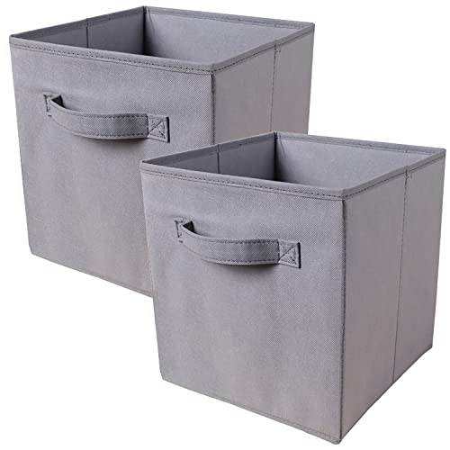 PowerKing Collapsible Storage Cubes with Handles, Fabric Foldable Bins for Closet Shelves, Durable Organization Storage Bins, 10.5'' x 11'' x 10.5'' (Light Grey, 2Pack) - Image 1
