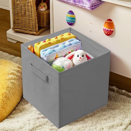 PowerKing Collapsible Storage Cubes with Handles, Fabric Foldable Bins for Closet Shelves, Durable Organization Storage Bins, 10.5'' x 11'' x 10.5'' (Light Grey, 2Pack) - Image 3