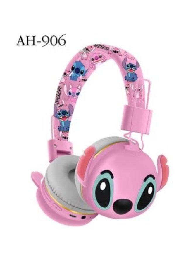 general Stitch Pink On-Ear Headphones (3D Character Design + Stitch Print Headband)