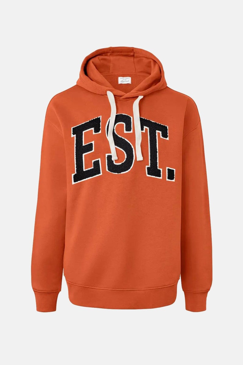 Tchibo Men Drawstring Plain Long Sleeve Sweatshirt, Orange - Image 3