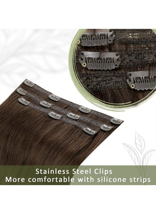 RUNATURE Brown Clip in Extensions Real Human Hair Color Brown Remy Clip in Hair Extensions for Women Silky Straight Clip in Real Hair Extensions Double Weft 14 Inches 50g 3 Pieces  - Image 5