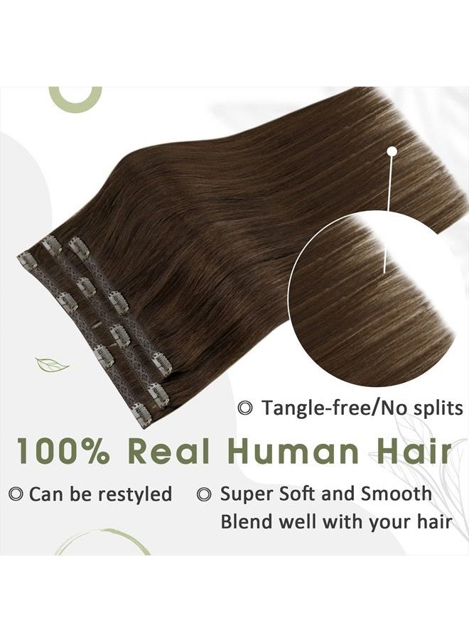 RUNATURE Brown Clip in Extensions Real Human Hair Color Brown Remy Clip in Hair Extensions for Women Silky Straight Clip in Real Hair Extensions Double Weft 14 Inches 50g 3 Pieces  - Image 4