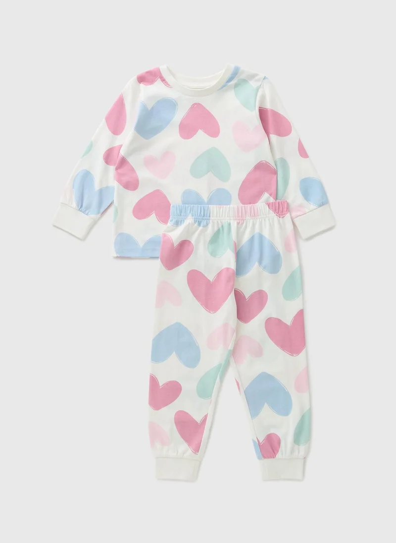 ماتلان Girls White Heart Pyjama Set