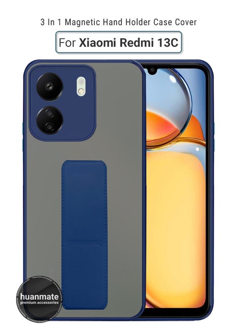 Xiaomi Redmi 13C 4G Magnetic Case With Hand Grip Holder & Kickstand - Strong Grip for Magnetic Car Holder, Stylish & Functional, Ultimate Convenience & Hands-Free Viewing - Blue