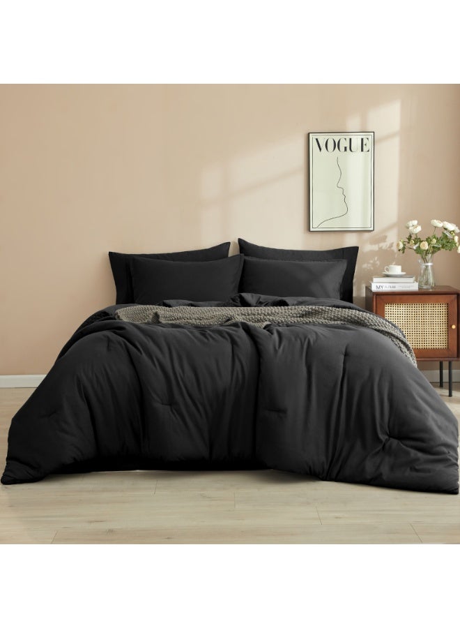PHF 7 Piece King Bed-in-a-Bag Comforter Set, Ultra Soft Cozy Lightweight Bedding with 18" Sheet Set, Set includes Comforter + Sheets + Pillowcases + Shams, Black - Image 1