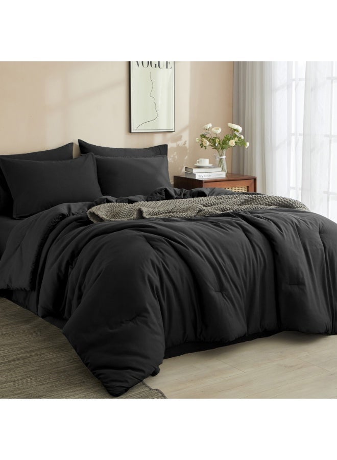 PHF 7 Piece King Bed-in-a-Bag Comforter Set, Ultra Soft Cozy Lightweight Bedding with 18" Sheet Set, Set includes Comforter + Sheets + Pillowcases + Shams, Black - Image 2