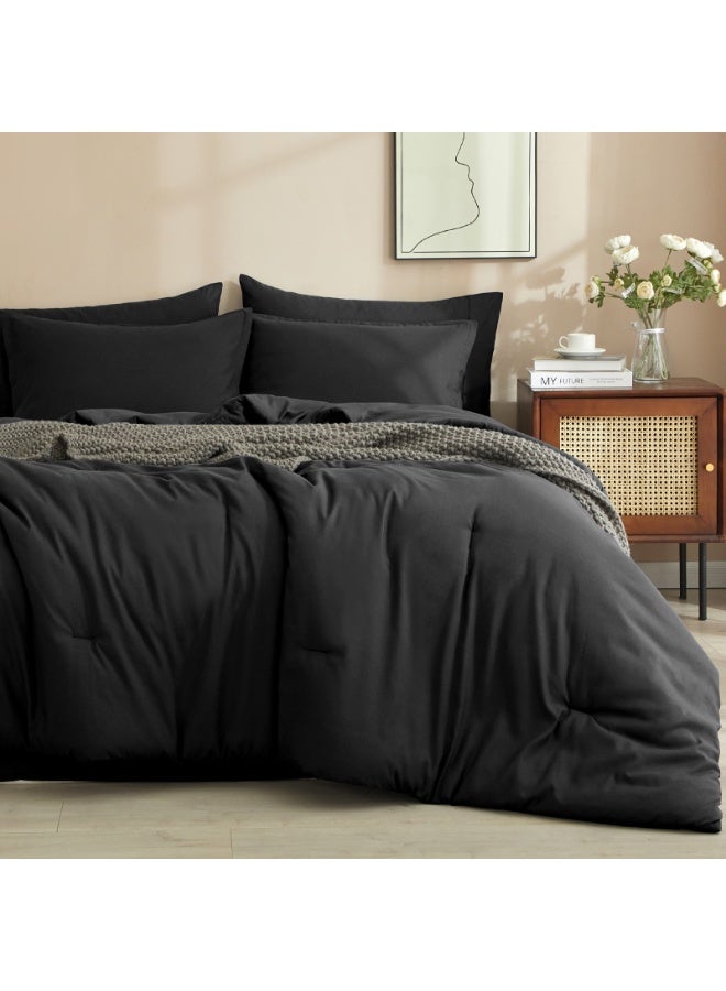PHF 7 Piece King Bed-in-a-Bag Comforter Set, Ultra Soft Cozy Lightweight Bedding with 18" Sheet Set, Set includes Comforter + Sheets + Pillowcases + Shams, Black - Image 3