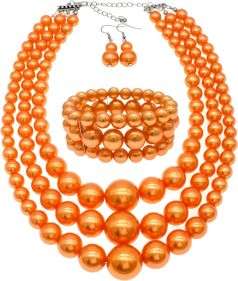 WEWE Imitation Pearl Necklace for Women Large Chunky Pearl Necklaces Multilayer Pearl Necklace and Earring 1920s Costume Jewelry set - Image 1