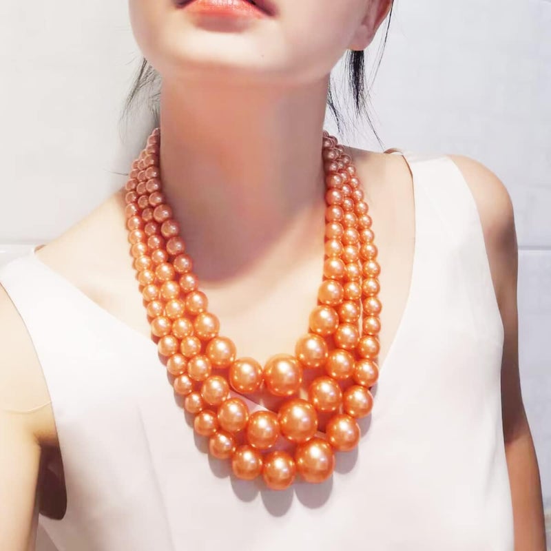WEWE Imitation Pearl Necklace for Women Large Chunky Pearl Necklaces Multilayer Pearl Necklace and Earring 1920s Costume Jewelry set - Image 3