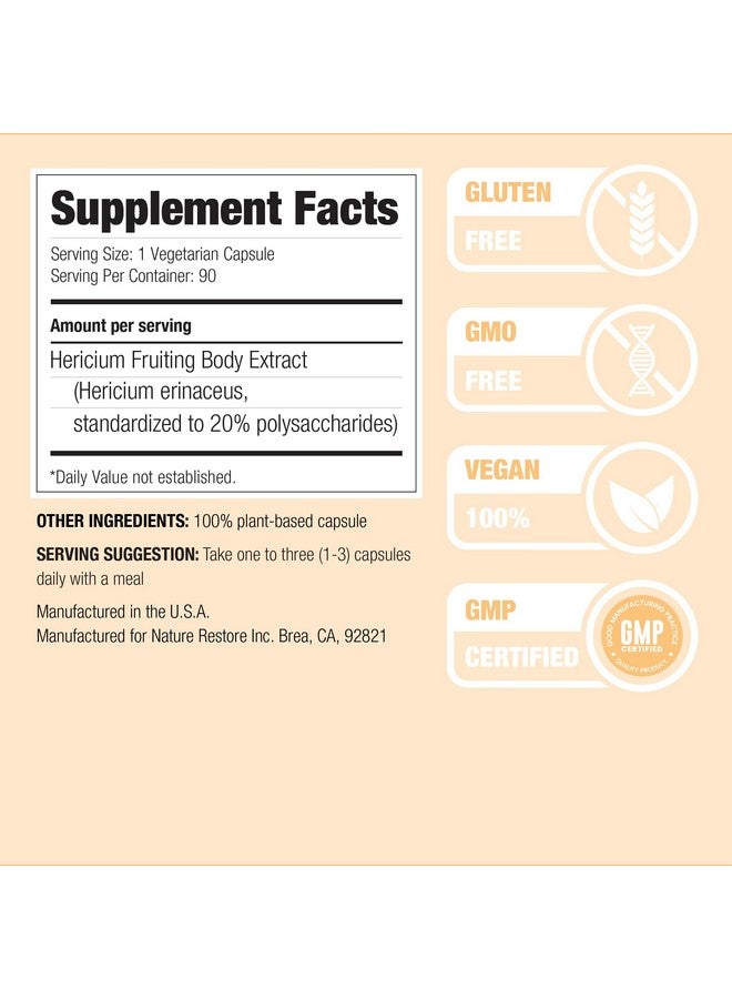 Nature Restore Hericium Erinaceus Extract Mushroom Supplement, 90 Capsules, 20% polysaccharides - Image 4