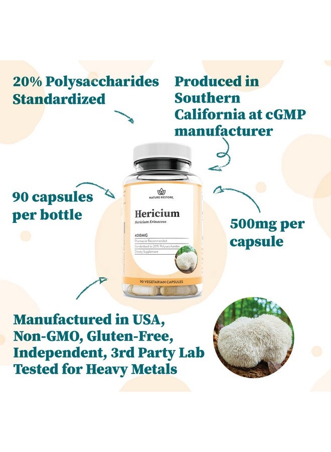 Nature Restore Hericium Erinaceus Extract Mushroom Supplement, 90 Capsules, 20% polysaccharides - Image 5