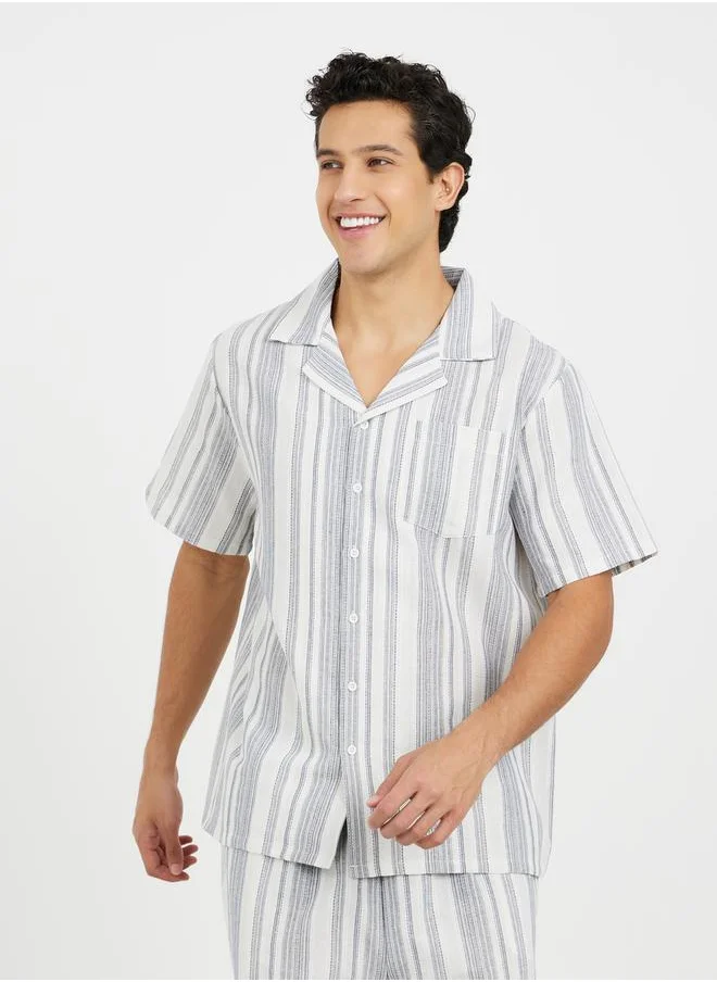 Styli Striped Revere Collar Shirt and Short Set