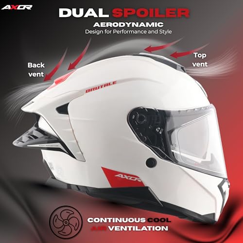 AXOR Brutale Solid Colors Dual Spoiler Helmet – Aerodynamic Full Face Design | Certified (ISI, DOT, ECE) | Premium Safety & Comfort- White, Size: XL - Image 2