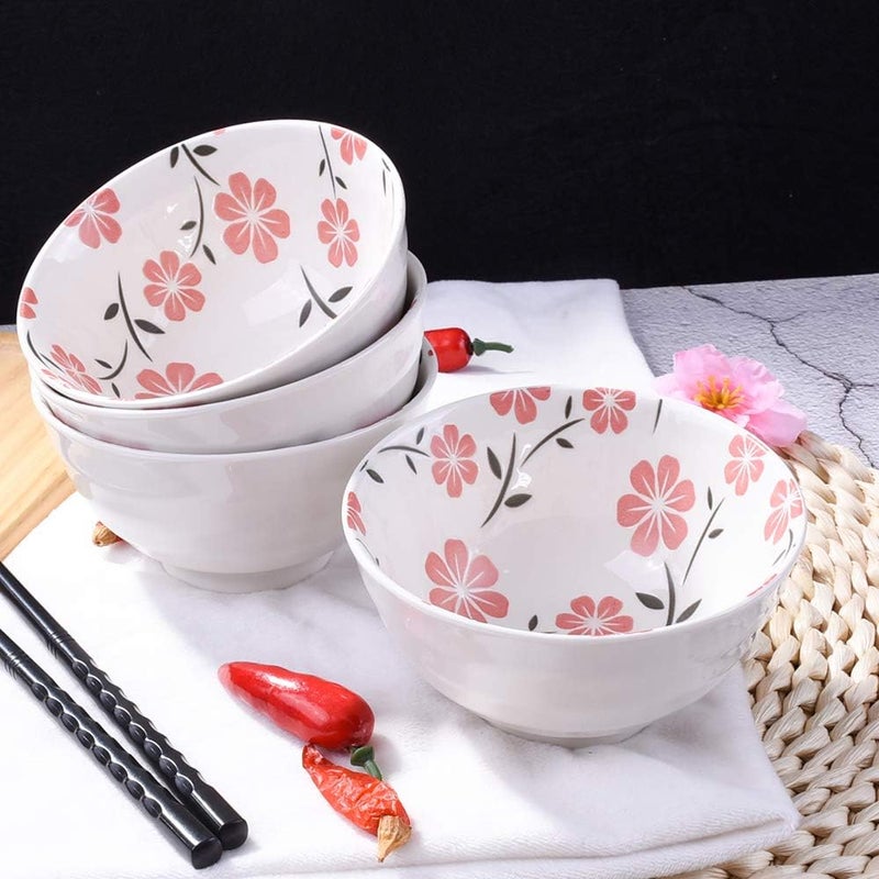 Whitenesser طقم أطباق سوشي وأرز سيراميك ياباني 4 قطع بتصميم زهور الكرز البيضاء آمنة للاستخدام في الميكروويف وغسالة الصحون أدوات مائدة أنيقة للمنازل والمطاعم - Image 5